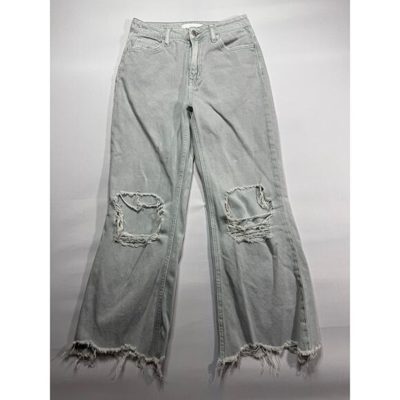 Vervet Women's Distressed Straight Crop Mint Green Denim Jeans - Size 24 (25x24) - Picture 1 of 4